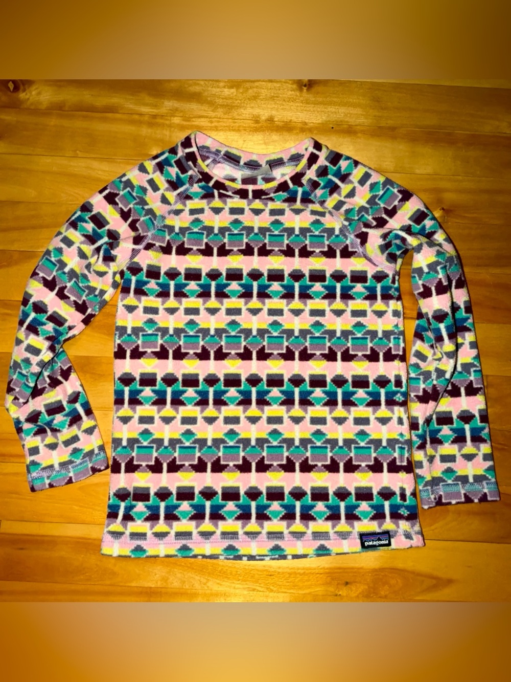 Patagonia Baby Micro D Crew Fleece Pullover Shirt Aztec Geometric Pink Size 5T